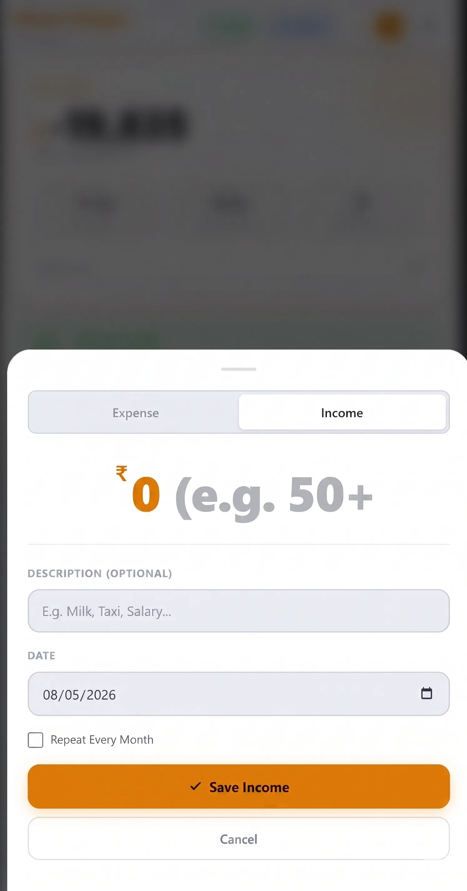 Add Income Amount